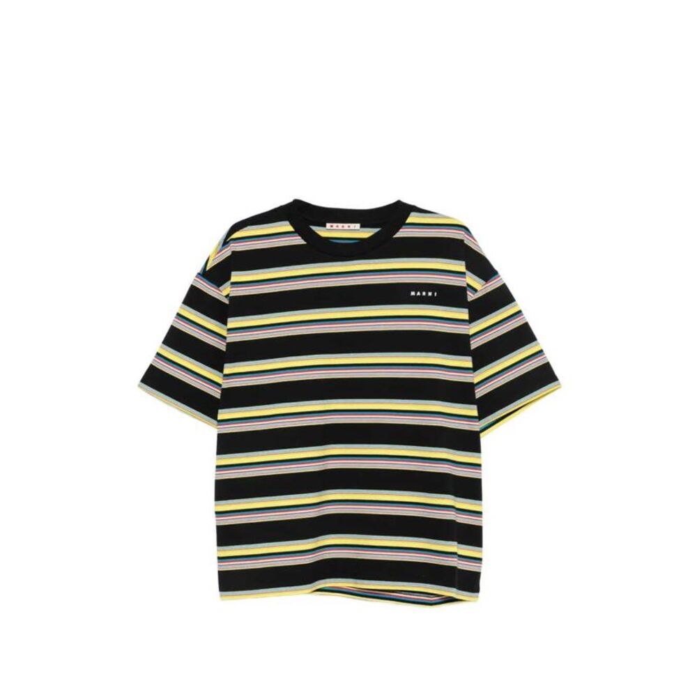 Marni Men Striped Cotton T-Shirt With Logo Print